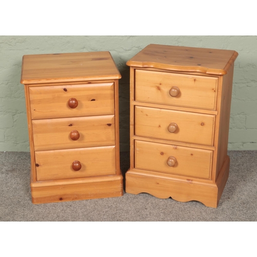 448 - A near pair of pine bedside drawers, each with three drawers. Approx. dimensions of largest example ... 