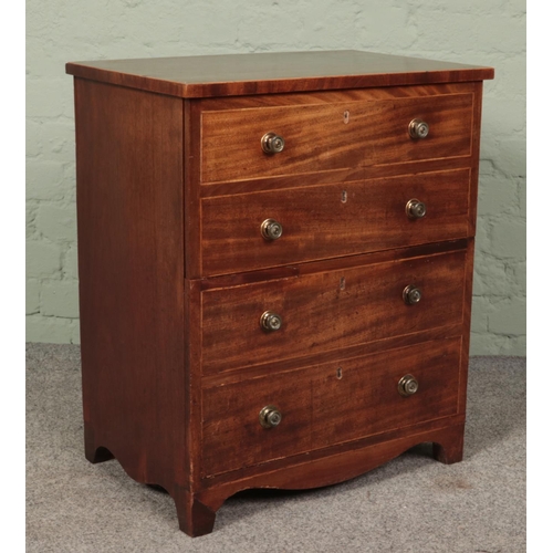 458 - A Georgian mahogany chest converted to a cupboard with satin wood inlay. 69cm x 58.5cm x 38.5cm.