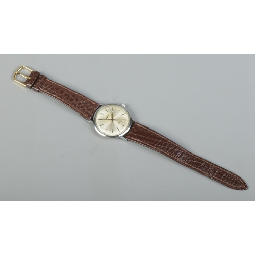 87 - A gents stainless steel Longines manual wristwatch. Having silvered dial, baton and Arabic numeral m... 