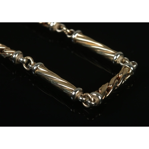 108 - A 9ct yellow and white gold cylindrical link necklace. Length 55cm. 27.5g.