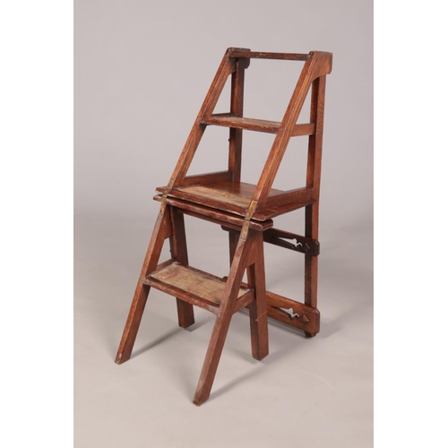 137 - An Arts & Crafts oak metamorphic library step chair. Height of steps 88cm.