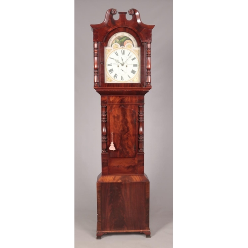 144 - A 19th century mahogany long case clock by William Griffith, Birmingham. Having twin swan neck pedim... 