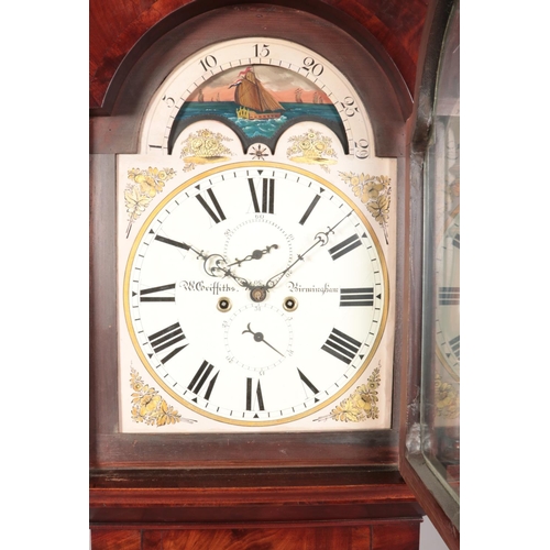 144 - A 19th century mahogany long case clock by William Griffith, Birmingham. Having twin swan neck pedim... 