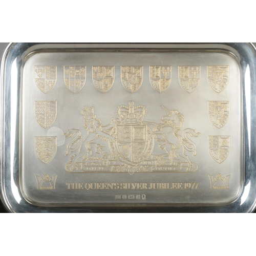 65 - A cased limited edition silver tray commemorating The Queen's Silver Jubilee, 1977. With gilt detail... 