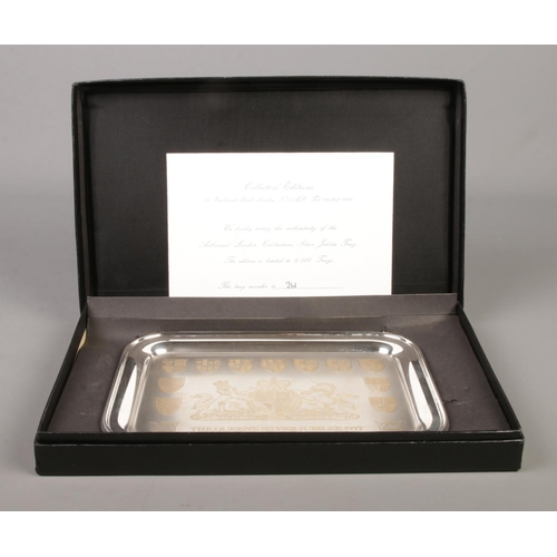 65 - A cased limited edition silver tray commemorating The Queen's Silver Jubilee, 1977. With gilt detail... 