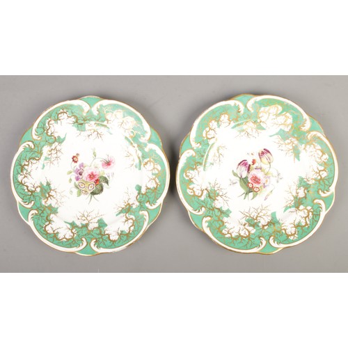 208 - A pair of 19th century Rockingham porcelain dessert plates. Decorated with hand painted floral spray... 