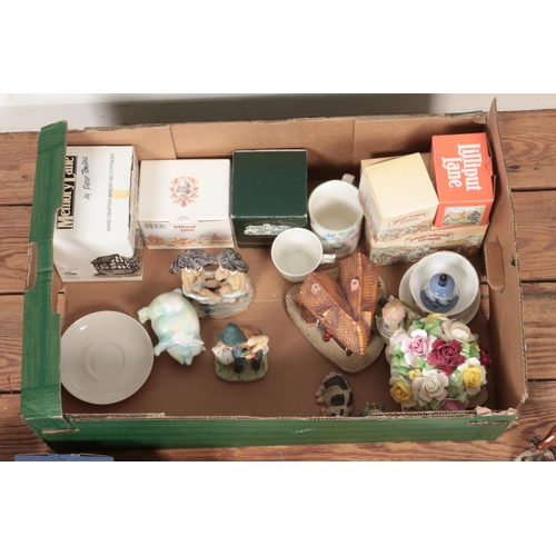 294 - A box of assorted ceramics to include Lilliput Lane, Aynsley, Royal Doulton, etc.