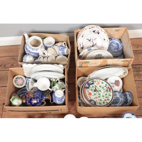 309 - Four boxes of assorted ceramics to include Royal Doulton Norbury, Barratts of Staffordshire, Woods a... 