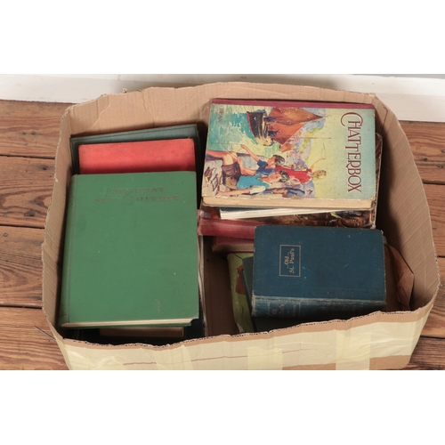 354 - A box of assorted vintage books to include Chatterbox, Treasure Island, The Son of the People, Mrs. ... 