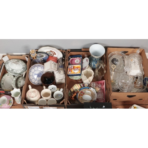 366 - Four boxes of miscellaneous. Includes glass decanter, ceramics, hand painted vase, jewellery boxes, ... 