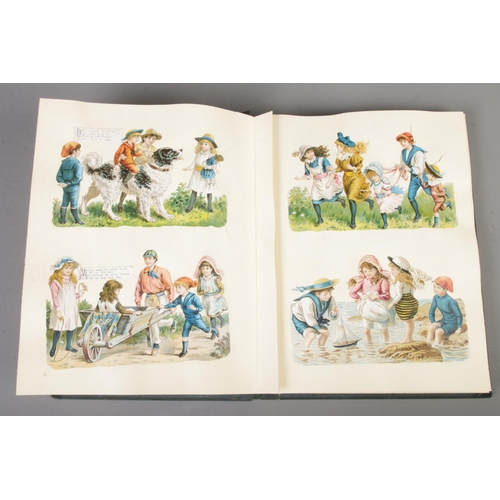 185 - A scrap book album filled with Victorian and late scraps of various themes including horses, childre... 