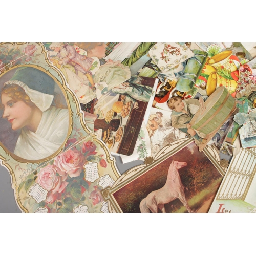 408 - A large quantity of Victorian scraps of various themes with a folder of religious scraps/calendar il... 