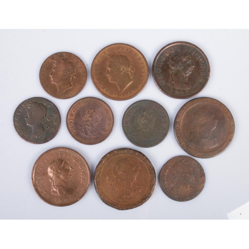 562 - A collection of Georgian coins; 1737-1825. To include George II halfpenny, 1797 Wheel Penny and 1806... 