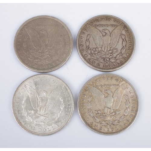 563 - Four American Morgan dollars; dated 1881, 1883, 1889 and 1904. Total weight: 106g.