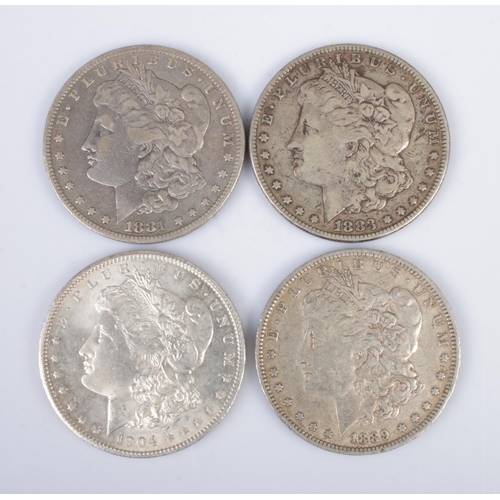 563 - Four American Morgan dollars; dated 1881, 1883, 1889 and 1904. Total weight: 106g.