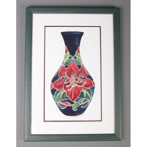 72 - Rachel Bishop for Moorcroft, an original watercolour depicting a vase decorated in the London Callin... 