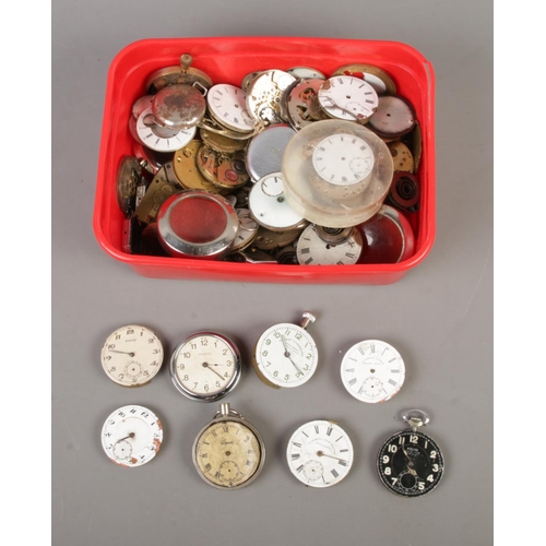 106 - A good collection of pocket watch movements, spares and repairs to include H.Samuel, Ingersoll and J... 