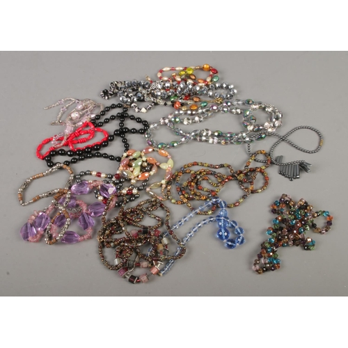 108 - A collection of beaded costume jewellery necklaces to include glass beaded examples.