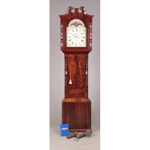 602 - A 19th century mahogany long case clock by William Griffith, Birmingham. Having twin swan neck pedim... 