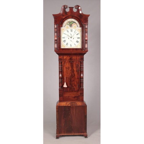 602 - A 19th century mahogany long case clock by William Griffith, Birmingham. Having twin swan neck pedim... 