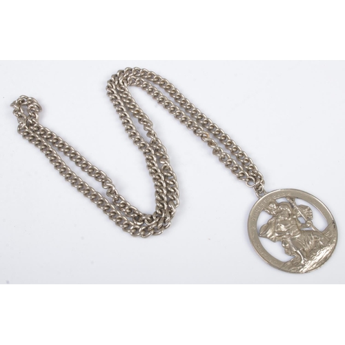 493 - A white metal chain bearing St Christopher pendant. Length of chain (doubled): 17 inches. Total weig... 