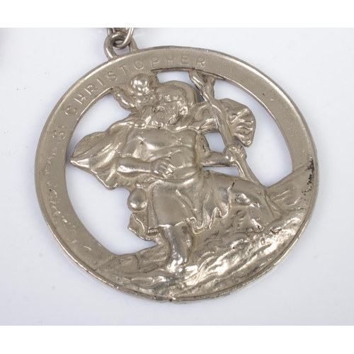 493 - A white metal chain bearing St Christopher pendant. Length of chain (doubled): 17 inches. Total weig... 