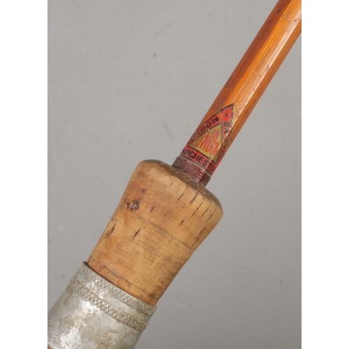 342 - A vintage Lindop split cane two piece fishing rod.