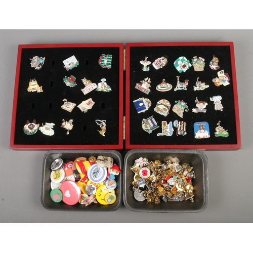 103 - A collection of over 100 pin badges including a cased set of Gary Patterson pin badges.