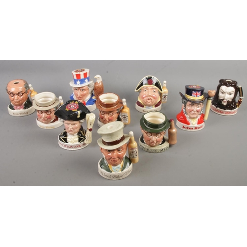 111 - Ten Royal Doulton whisky character jugs. Includes Jim Beam, Pickwick examples, etc.