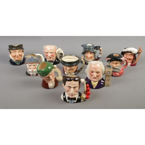 115 - Ten Royal Doulton character jugs. Includes John Doulton, Leprechaun, The Snooker Player, Winston Chu... 