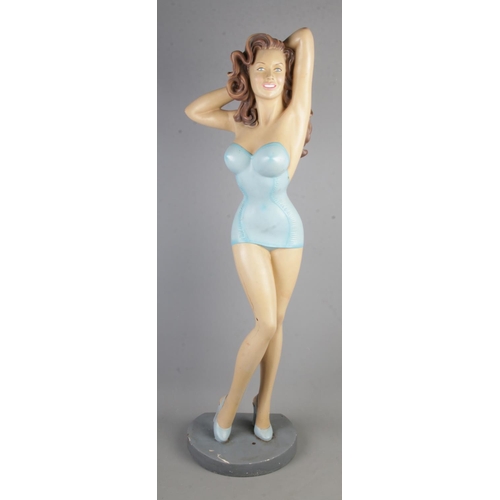 147 - A 1950's Jantzen Girl swimsuit display figure, modelled standing in blue shoes and one piece bathing... 