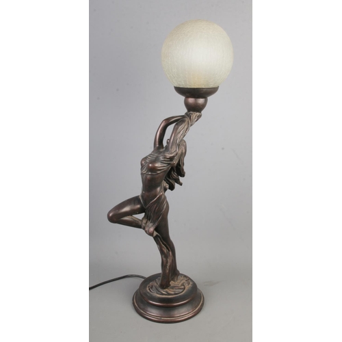 156 - A Art Deco style Widdop Bingham lamp in the form of a posing lady with crackle glass shade
