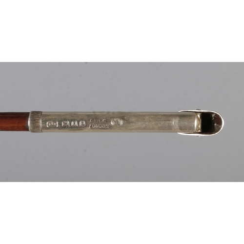 203 - A Brigg London walking stick with silver band and concealed pencil, Assayed Charles Cooke London 191... 