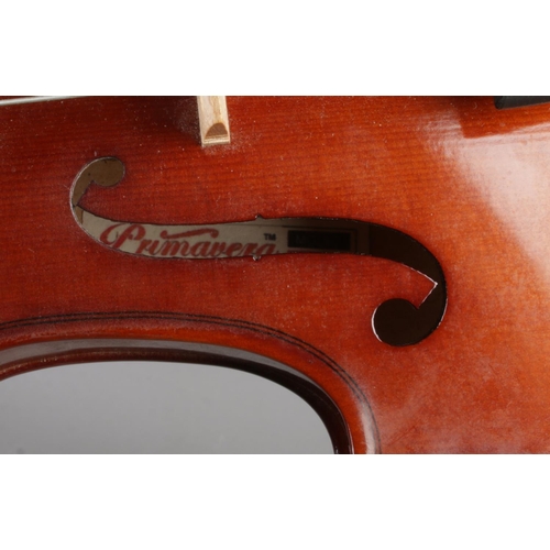 213 - A cased Primavera two piece back 3/4 violin with bow.