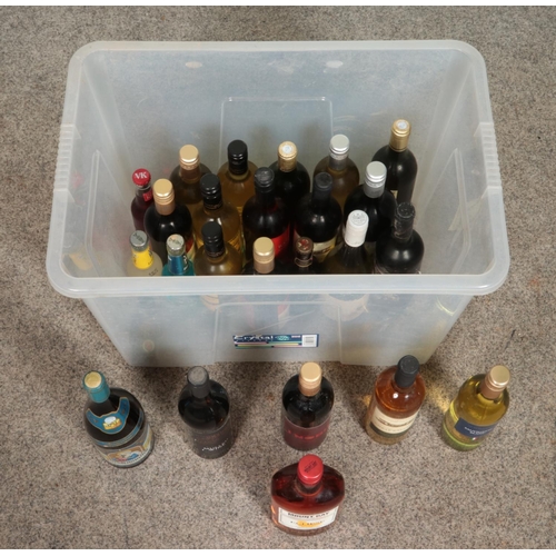 233 - A box of assorted alcohol, to include Mount Gay rum, wine, specialist beers etc.