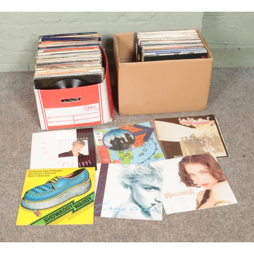 241 - Two boxes of assorted vinyl LP records of mainly pop and easy listening to include Led Zeppelin, Eas... 