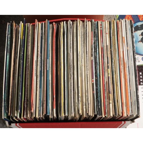 241 - Two boxes of assorted vinyl LP records of mainly pop and easy listening to include Led Zeppelin, Eas... 