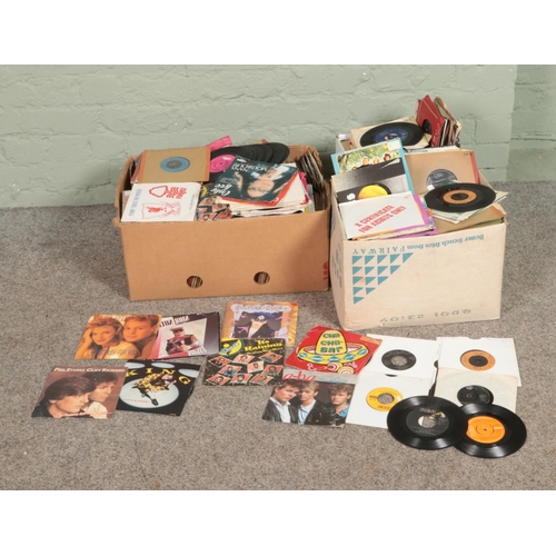 247 - Three boxes of vinyl singles of mainly pop and easy listening to include Elvis Presley, A-ha, Suzi Q... 