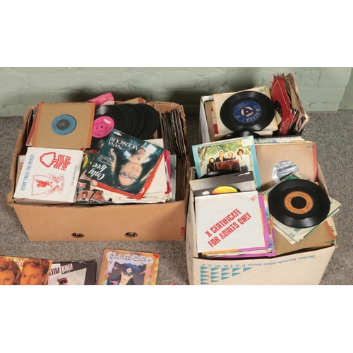 247 - Three boxes of vinyl singles of mainly pop and easy listening to include Elvis Presley, A-ha, Suzi Q... 