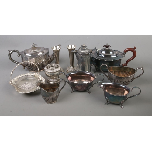 281 - A silver plate tea service by Joseph Rodgers & Sons Sheffield along with other silver plate items.