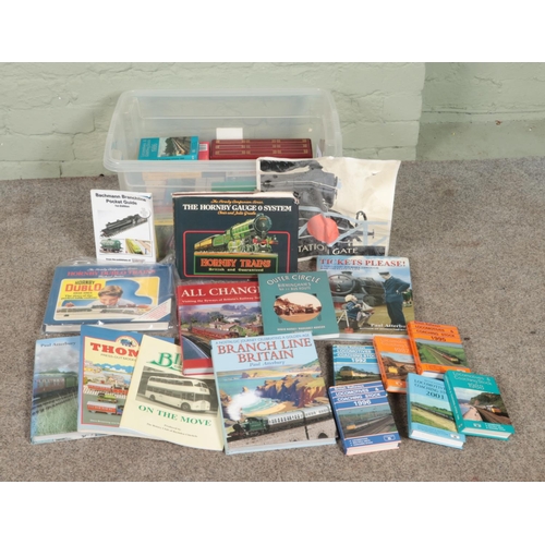 293 - A box of assorted railway books and ephemera to include Platform 5 spotter's guides, photographs and... 