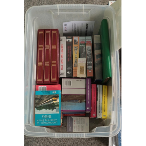 293 - A box of assorted railway books and ephemera to include Platform 5 spotter's guides, photographs and... 