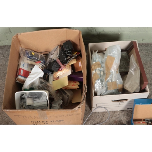 295 - Two boxes of assorted model railway spares and repairs, Kadee HO Gauge spares, Dynamis Command Stati... 