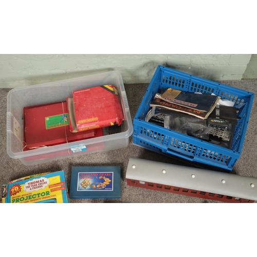 306 - Two boxes of miscellaneous to include Meccano, Scalextric, Thomas & Friends, etc.