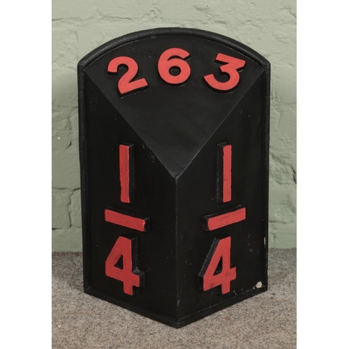 339 - Railwayana; a painted metal mile marker. 263¼. Height: