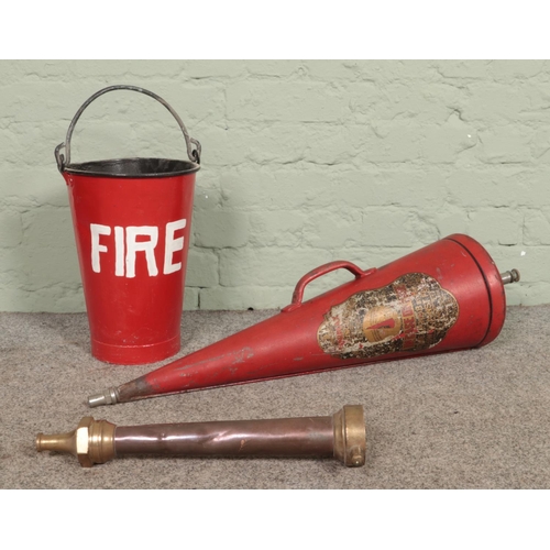 374 - A Minimax 'Type B' fire extinguisher, together with a painted fire bucket and McGregor of Glasgow fi... 