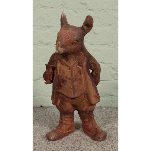 408 - A rusted cast iron garden ornament of Ratty, from Wind in the Willows. 45cm high.