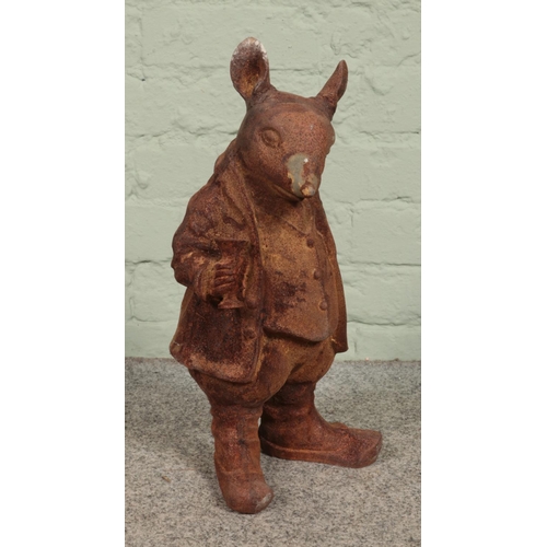 408 - A rusted cast iron garden ornament of Ratty, from Wind in the Willows. 45cm high.