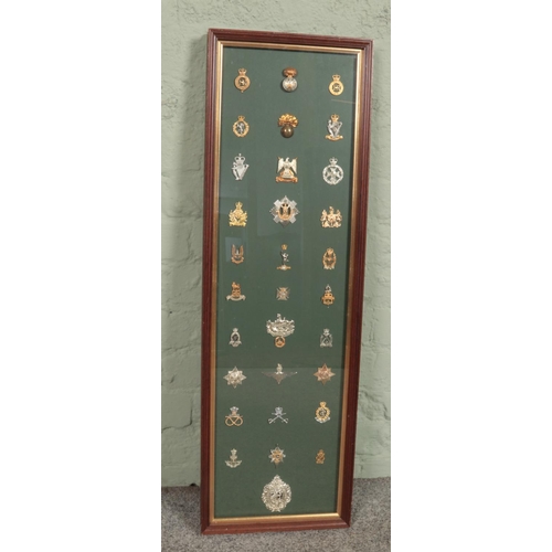 449 - A large framed display of 31 military cap badges. Includes Grenadier Guards, Parachute Regiment, Arg... 