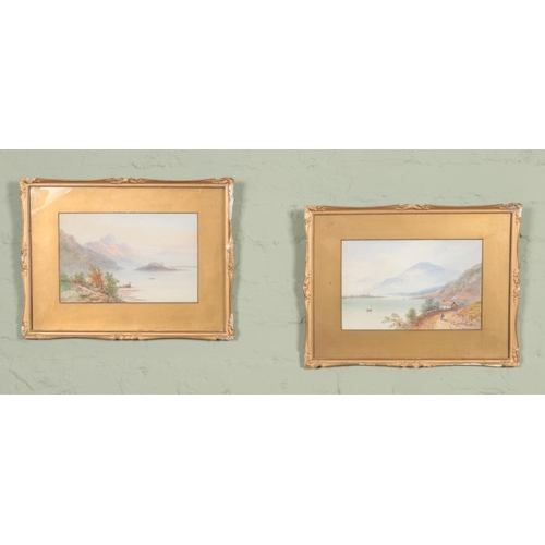 457 - Two gilt framed T. Wilson watercolour landscapes depicting scenes over Loch Lomond, Scotland. Approx... 